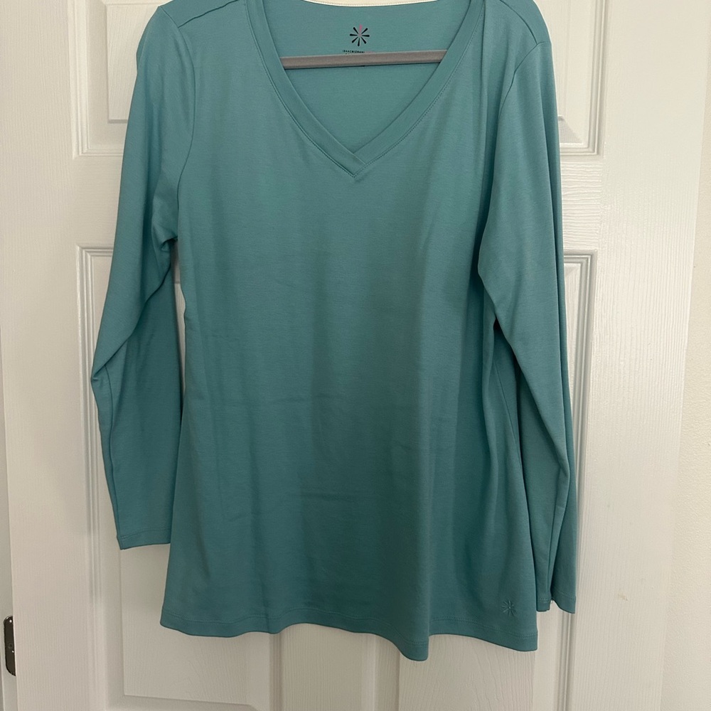 Essentials Teal Long Sleeve V-Neck Top
